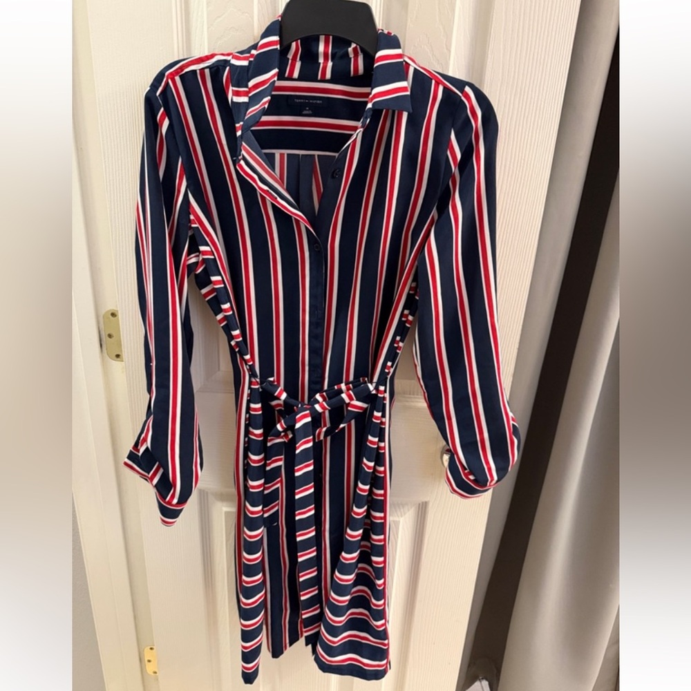 Tommy Hilfiger Navy, Red & White Striped Long-Sleeve Shirt Dress
